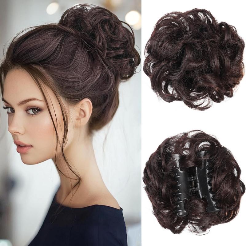 Synthetic Chignon Messy Hair Bun Claw Clip In Hair Piece Wavy Curly Bun Ponytail Scrunchie Hairpieces for Women