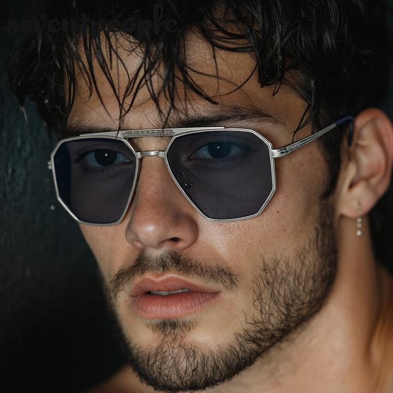 Classic Square Punk Sunglasses Men  Luxury Brand Vintage Metal Frame Polygon Sun Glasses Trendy Double Beam Shades For Male