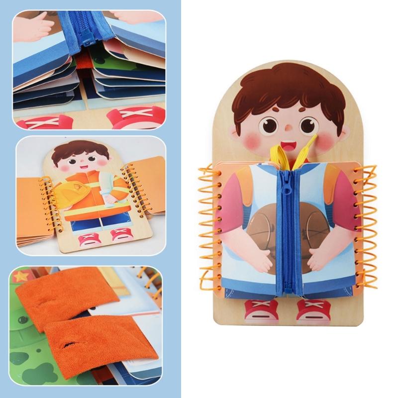 Early Learning Dressing Trainer Hands on Wooden Dressing Practice Board For Clothing Practice Motor Skills Development