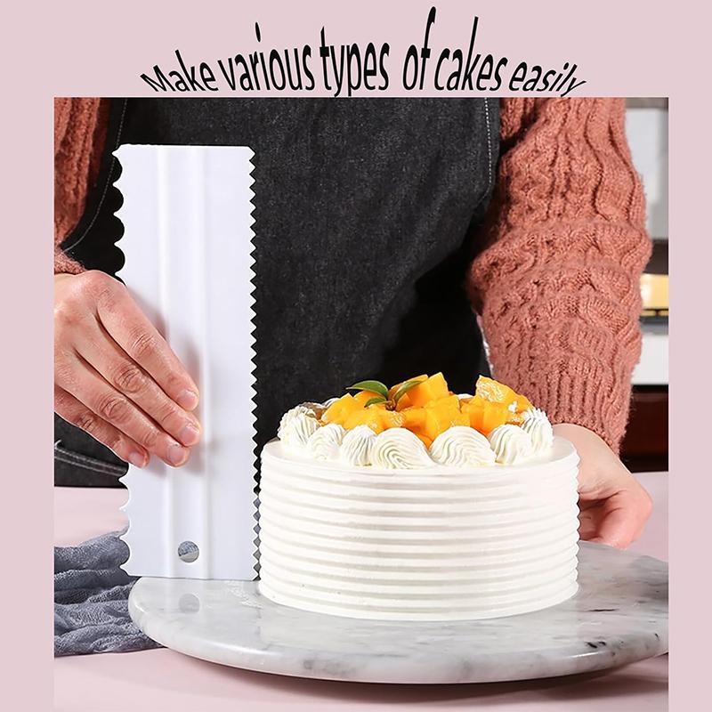 Stainless Steel Cake Scraper - Large Double Sided Patterned Stripe Edge Smoother Scraper Metal Pastry Cutter