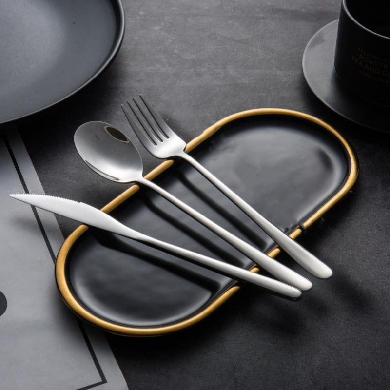 Set da 3 pezzi di Cucchiaio Forchetta Coltello da Scatola Posate Portatili Set da Cena Scatola Nera Set di Posate Portatili Occidentali
