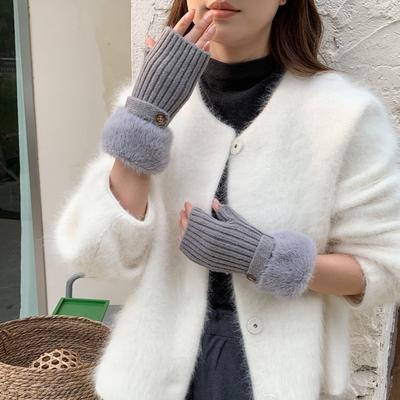 New Knitted Knitted Gloves Soft Elastic Half Finger Mitten Solid Color Wrist Sleeves for Work Study