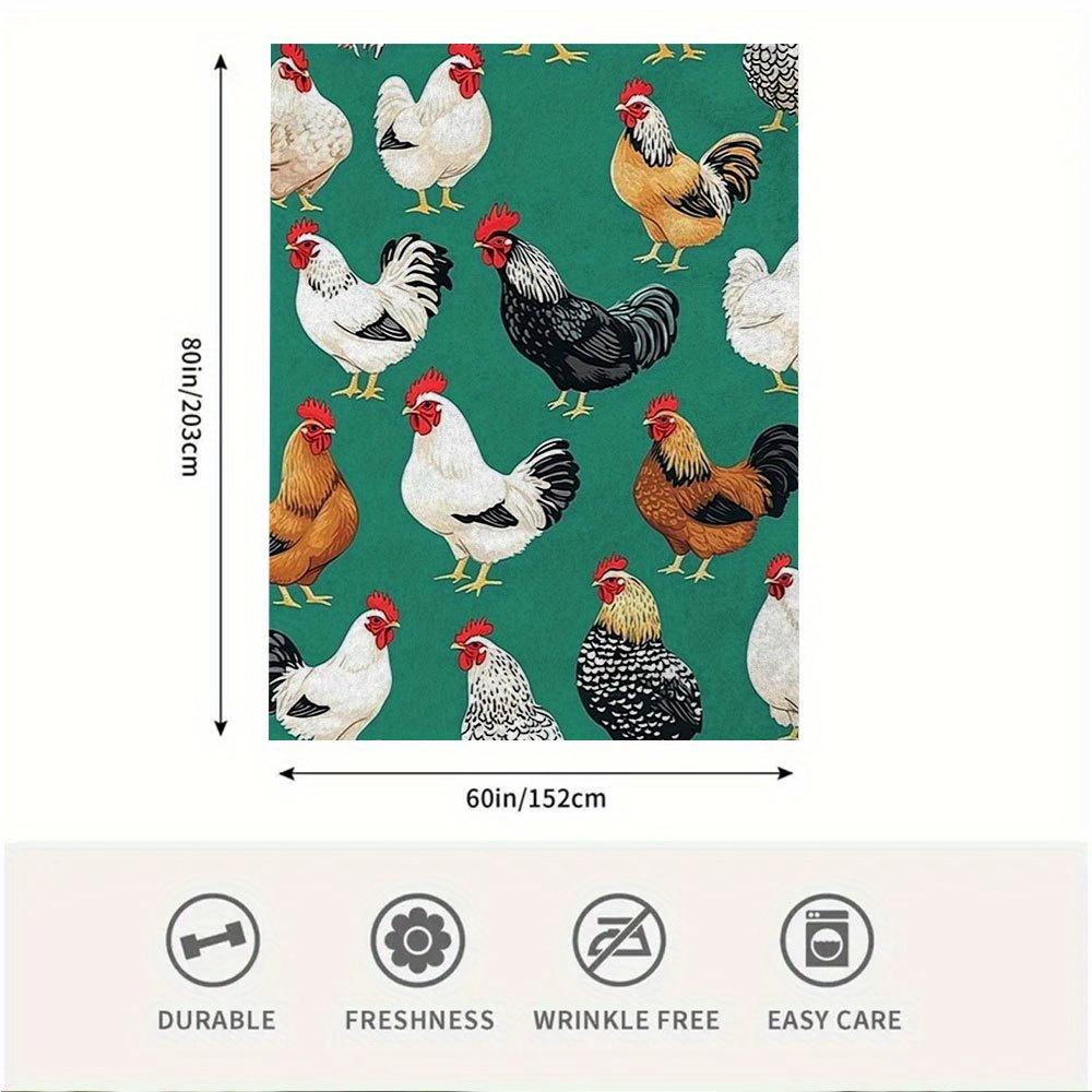 1pc Vintage Chicken & Rooster Print Blanket, 60x80 Inch - Cozy All-Season Comfort Blanket for Bed, Sofa, or Travel, Cotton Fabri