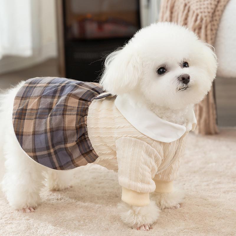 Autumn and Winter Dog Academy Wind Fresh Uniform Couple Padded Clothes Cat Two-legged JK Skirt Pet Four-legged Clothes