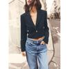 Za2025 Spring New Women clothes All-Match Belt Shoulder Pad Short Long sleeve V-neck Commuting Blazers 2456600