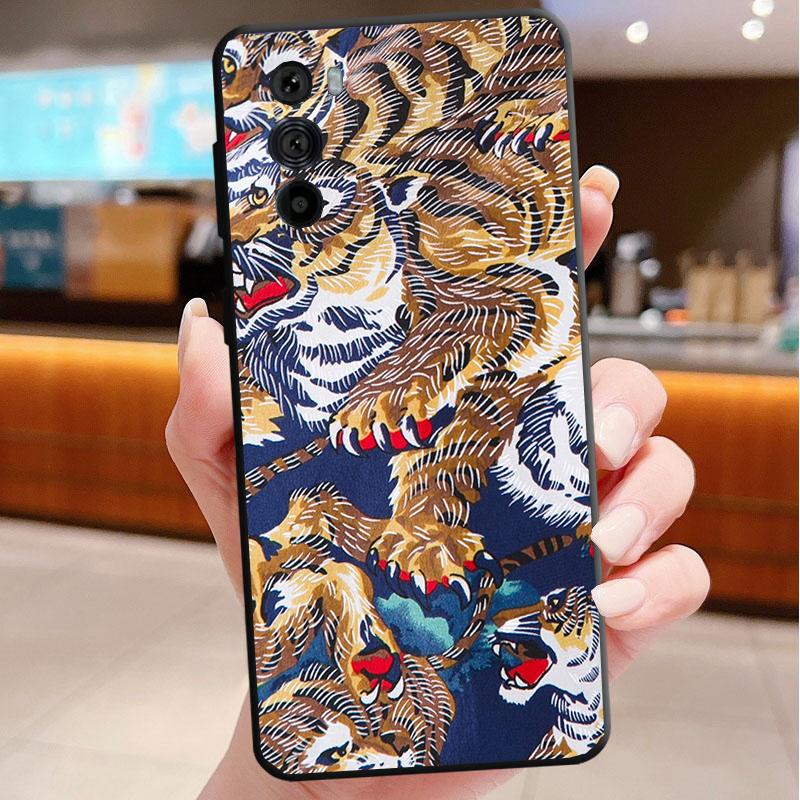Case For Motorola Edge 50 40 Pro 60 50 40 30 Ultra Neo Fusion G85 G72 G53 G54 G84 G13 G32 Ukiyo-e Art Panther Leopard Tiger