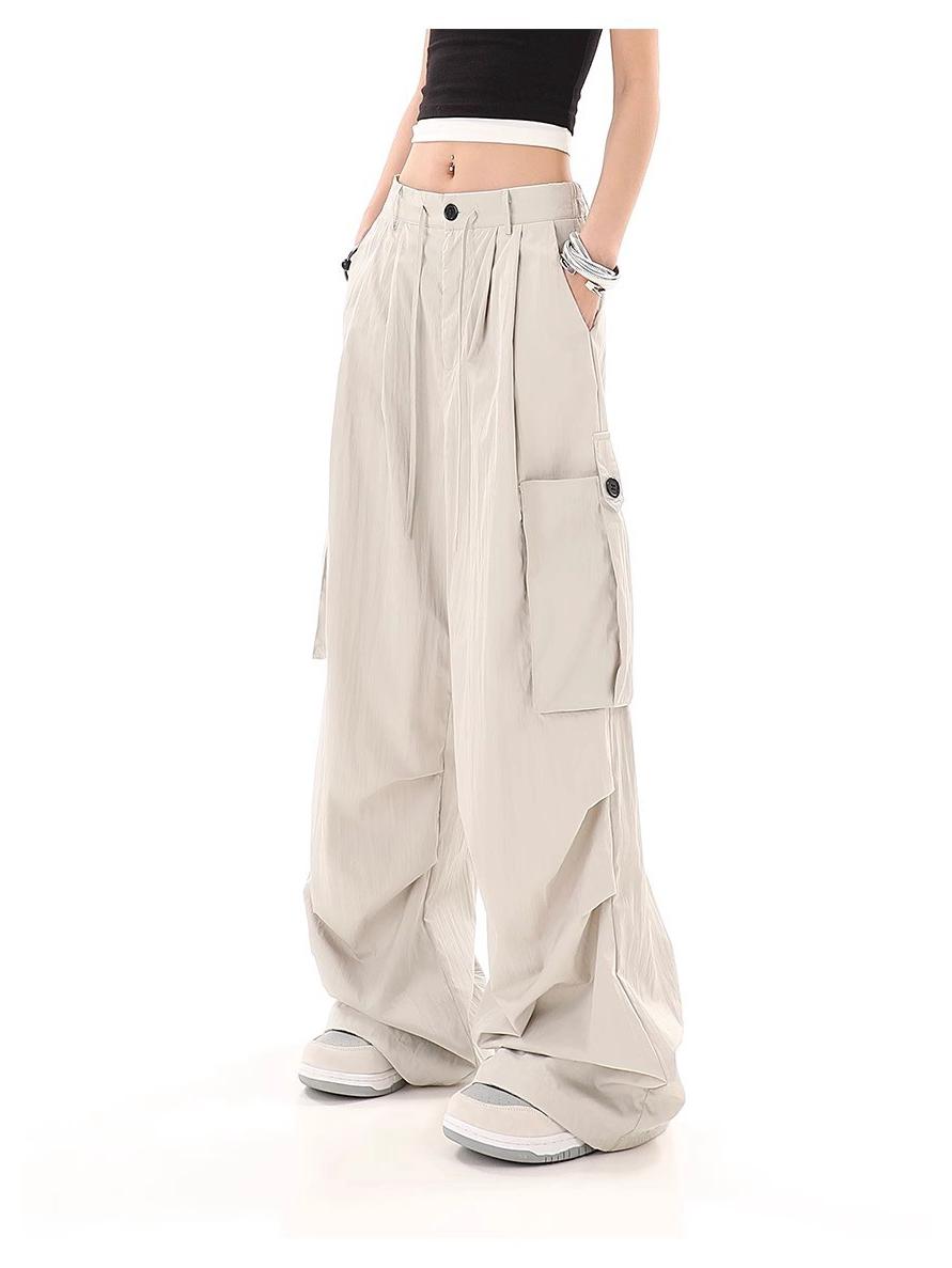 

2025 Women s American Retro High-Waist Wide-Leg Parachute Cargo Pants - Spring/Autumn, Quick-Drying XL серебряный серый