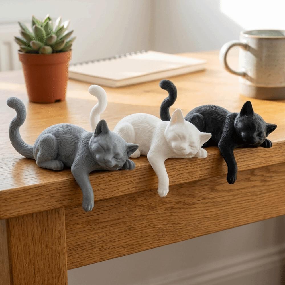 Creative Desk Cat Decorations 3D Printed Decorative Cat Statues Sleeping Cat Ornament  Desktop Use