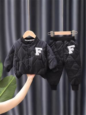 Ensemble de veste d'hiver en coton pour enfants en forme de F avec fermeture éclair