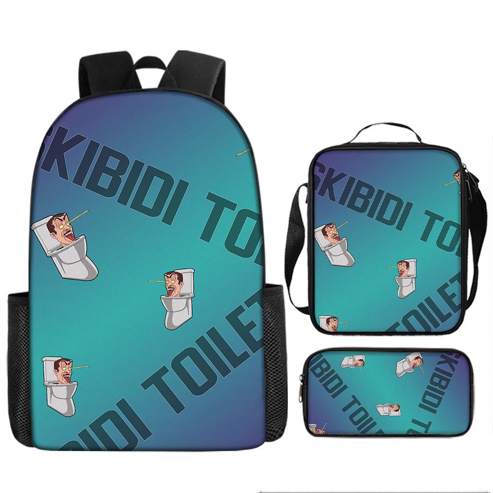 Luxe Nieuwigheid Bijzonder Cool Skibidi Toilet 3D Print 3 stuks/Set leerling Schooltassen Laptop Dagrugzak Rugzak Lunchtas Etui