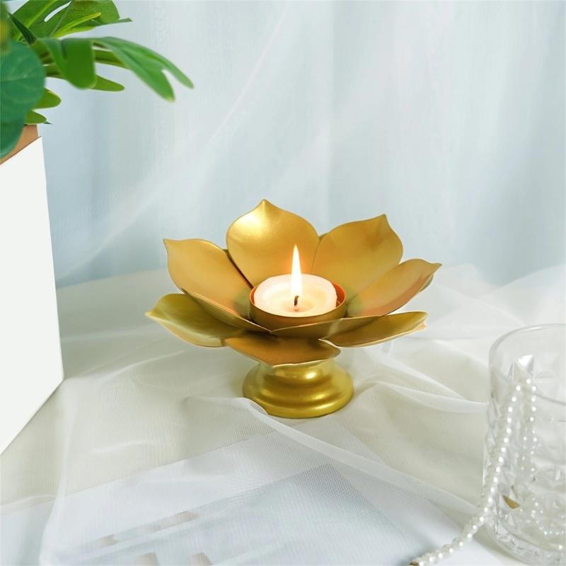 Elegant Metal Lotuses Flower Candle Holder Cup Desktop Decoration For Celebration And Ceremonies