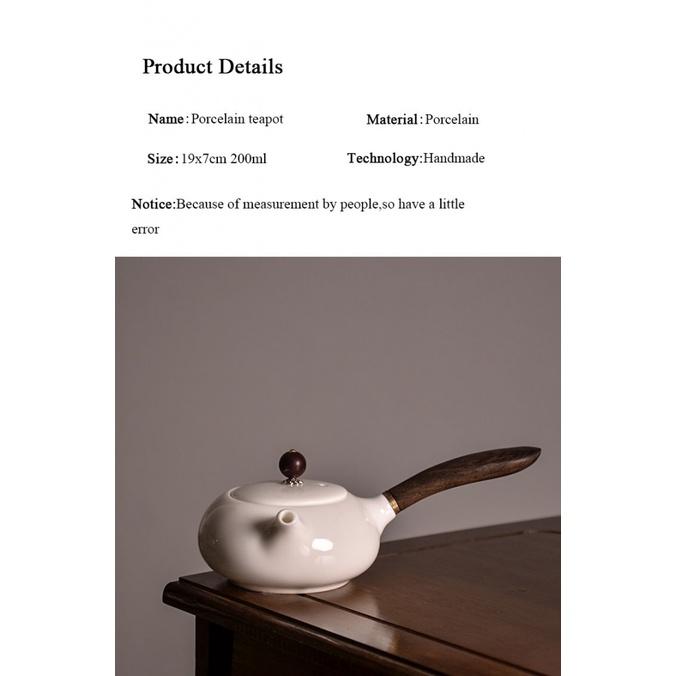 200ml Sheep Fat Jade Porcelain Wooden Handle Side Handle Teapot Ceramic Kung Fu Tea Set