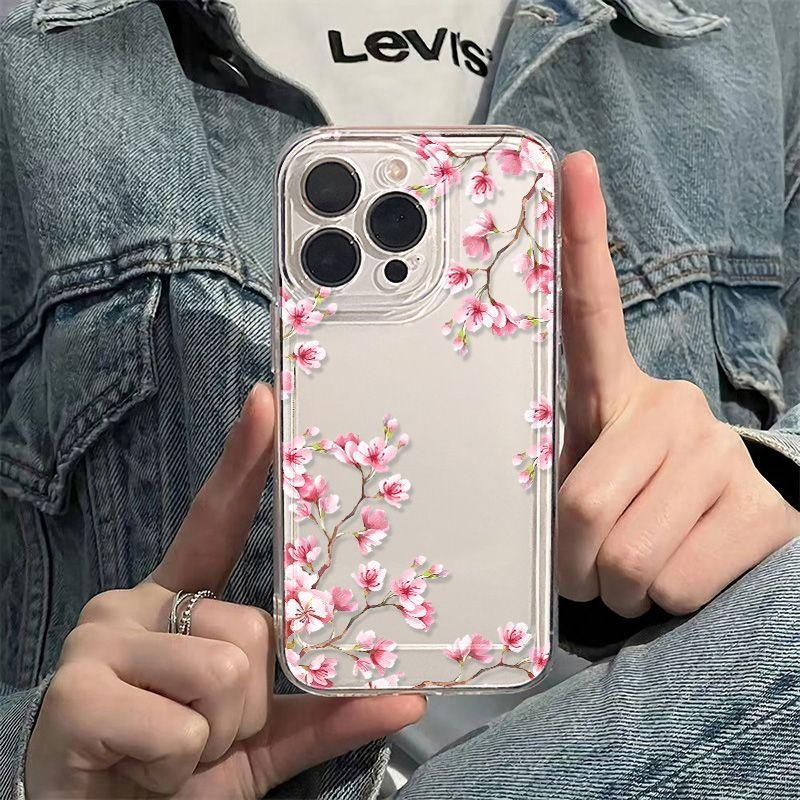 Super beautiful pink cherry blossoms for iPhone17promax Apple 16 mobile phone case 14/13 fine hole 15 all-inclusive xs