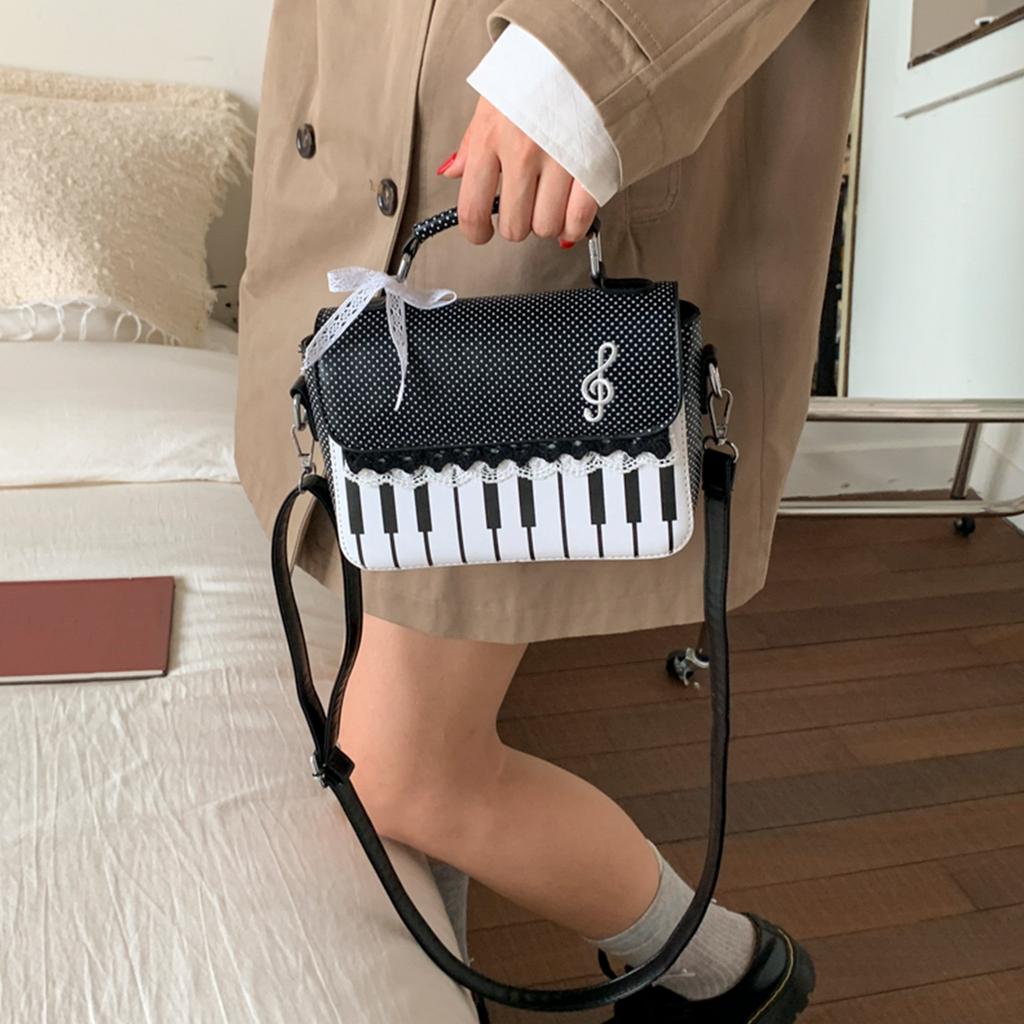 PU Leather Versatile Crossbody Bag Piano Pattern Music Note Handbags for Women Ladies Work Shopping Travel Daily Use