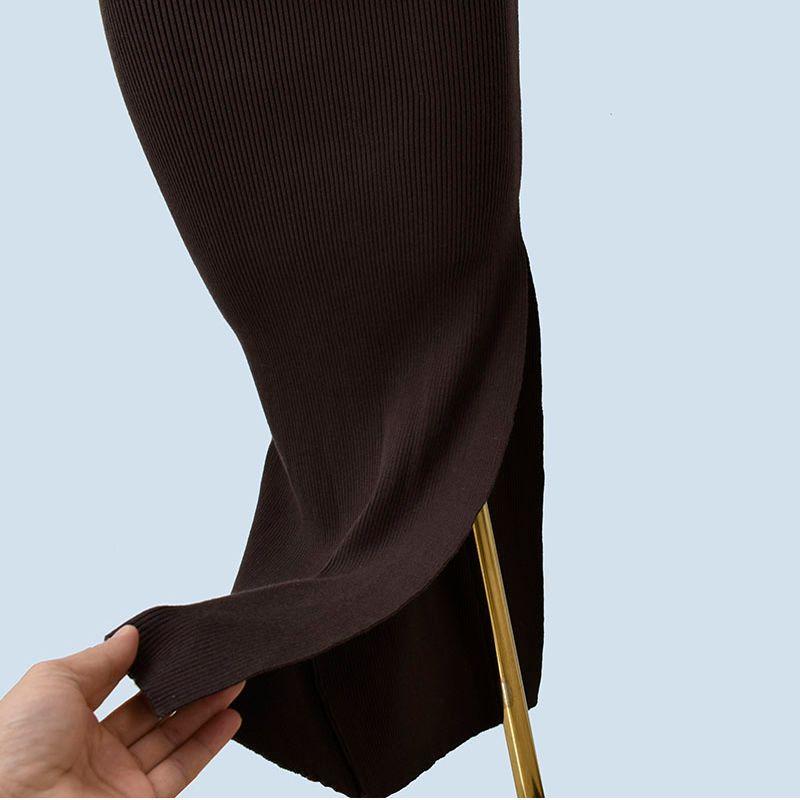 Knitting Sling Dress Women's Spring and Autumn Sexy Square-Neck Collarbone Slit Slim-Fitting Hip-Wrapped Sleeveless Long Dress Show Figure
