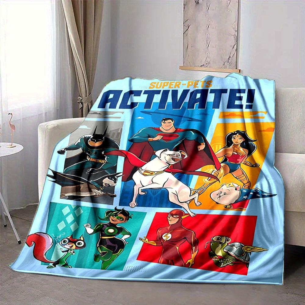 1pc DC League of Super Pets Flannel Throw Blanket Lightweight Soft Warm All Season Blanket for Sofa, Bed, Travel,L1028096 80x120cm