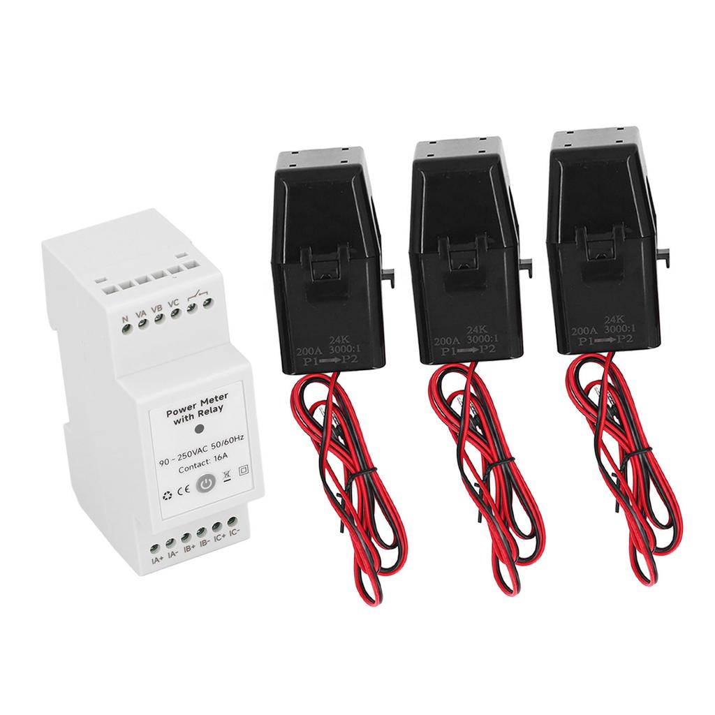 WiFi Smart Energy Meter with 3 200A Clamp Current Transformer 3 Phase 4 Wire KWh Power Meter for Sol