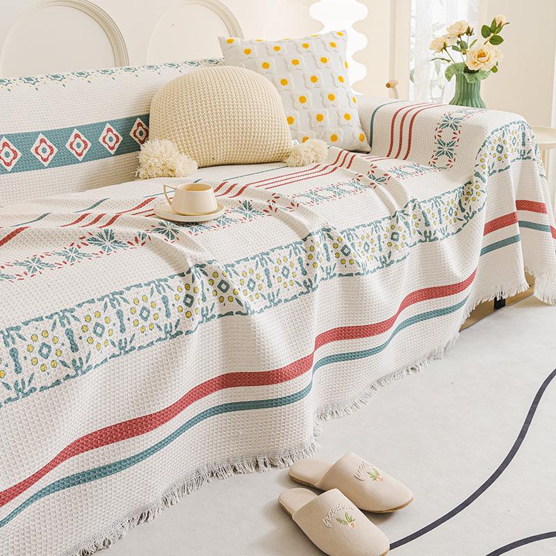 EIFLOY Bohemia Cotton Linen Sofa Towel Cover Universal with Fringes Corner Couch Slipcover Throw Blanket Furniture Protector