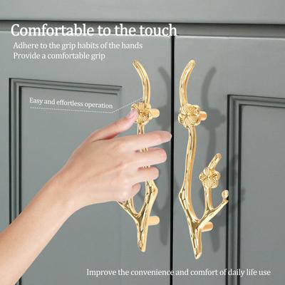 2Pcs Brass Cabinet Knob Branch Shape Drawer Knob Comfortable Drawer Handle Labor Saving Cabinet Handle for Home Cupboard