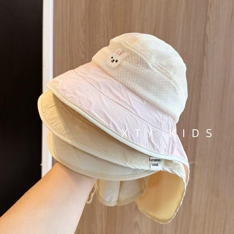 Summer Wide Brim Sun Hat for Kids - Cute Mesh Sun Protection Hat with Shawl