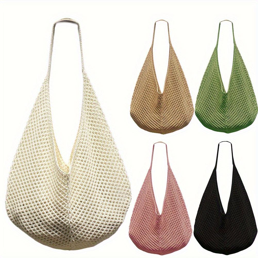 Elegant Black Crochet Tote Bag - Spacious Mesh Design with Detailed Stitching, For Travel & Shopping Travel Stylish Tote Bag Durable Handle Bag