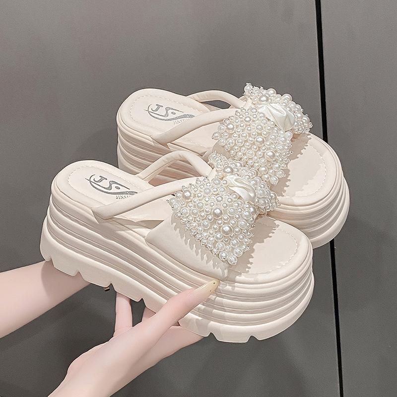 Platform sandals women's shoes shoes summer wear new pearl beach one-word drag