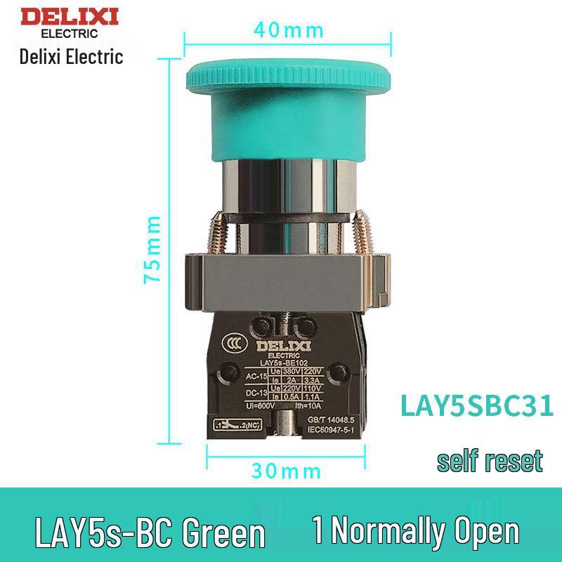 Mushroom Head Push Button Switch LAY5-BC31/BC42, Self-Resetting, XB2 22mm Large Head BC35 Metal