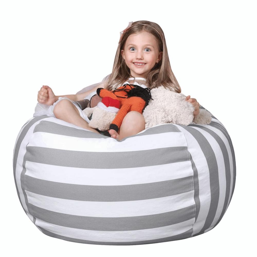 New Striped Children's Toy Storage Bag Quilt Storage Large Capacity Bean Bag Sofa Zipper Canvas Stuffed Animal Chair