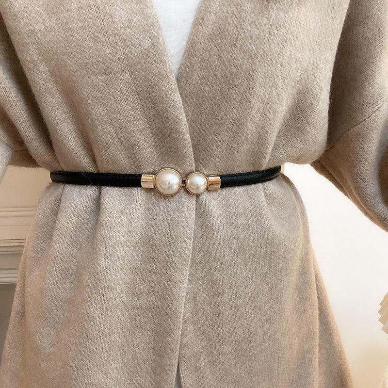Pearl Belt Women's Elastic Thin Belt Women's Decoration with Skirt Fashionable and Simple Buckle Thin Belt