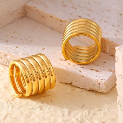 Designový Prsten Široký Vícevrstvý Vinutý Prsten Dámský Lehký Luxusní Textura Nerezová Ocel Pozlacená 18K Zlatem Prsten