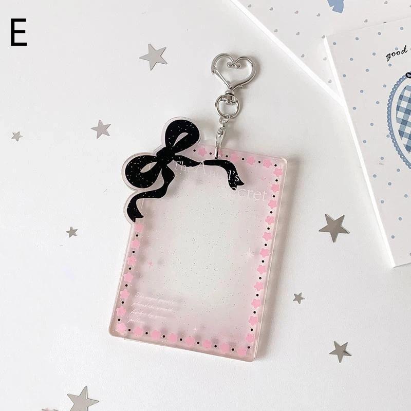Transparent Acrylic Glitter Photocard Holder Kawaii Bow Heart Keychain 1Pcs Durable for Kpop Merch Collection E