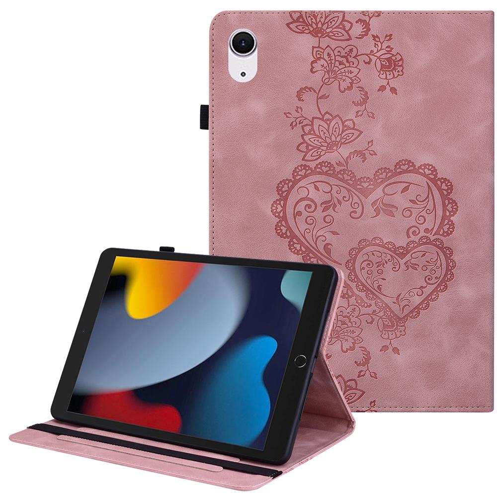Leather Case For iPad 10.2 (2021)/(2020)/(2019)/Air 10.5 Inch (2019) Heart Imprint Foldable Stand Card Slot Stylus Holder Tablet Cover