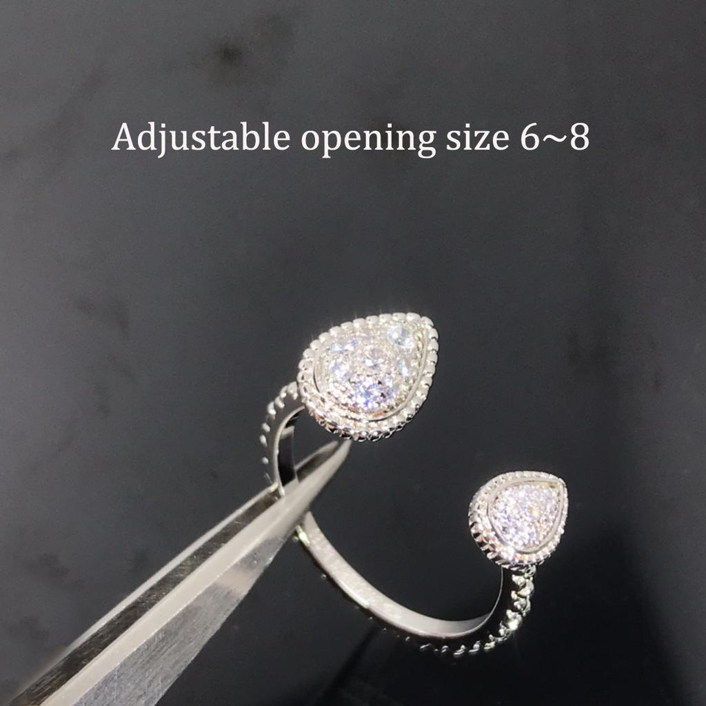 Electroplated gold full diamond water drop ring with an open ring. Advanced fashion gift