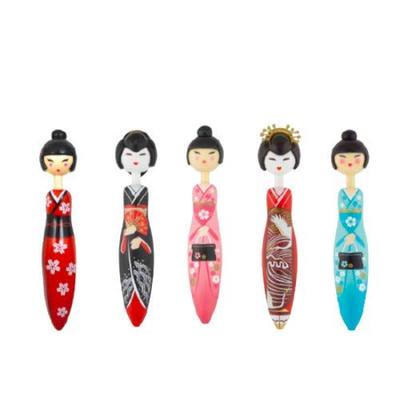 Noren Stylo Bille Stylo Papeterie Amusante Lot de 5 pour Encre Noire Amusant Mignon Souvenir du Japon pour l'Étranger Stylo, (Japon / Femmes), Style Knock, À base d'huile, /