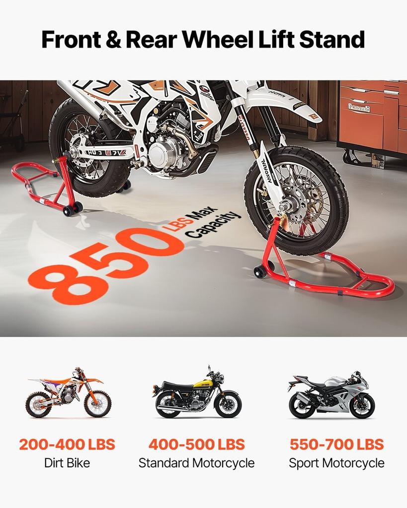 Motorcycle Front & Rear Stand Lift 850lb Spoolift Paddock Swingarm Arm Red
