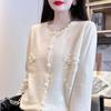 Early Autumn Women's Round Neck Knit Cardigan - Solid Color, Lightweight, Loose Wool Sweater
