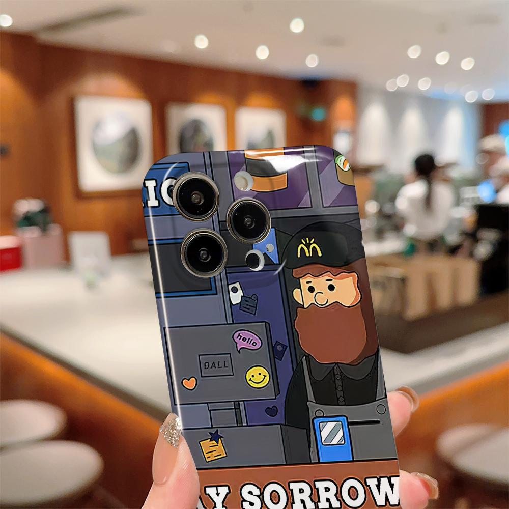 For iPhone 16 Samsung S23 S22 A13 A23 A52 A33 Huawei Honor Xiaomi Redmi OPPO Vivo Cartoon Old Man Design Full Lens Protect Hard Shockproof Back Case