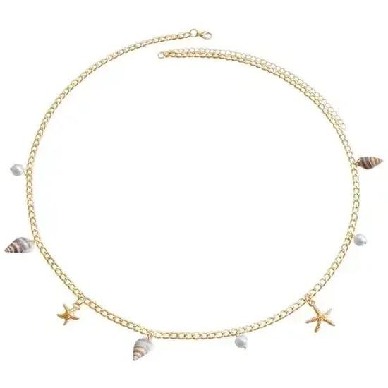 Fashion Natural Shell Conch Sea Star Imitation Pearl Tassel Pendant Waist Chain for Women Sexy Boho Summer Chain Belt Necklace