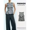 Za2024 Fall New Women's Clothing Fancy Easiest for Match Decorated Row Button Boat Neck Sleeveless Casual Tops 3067102