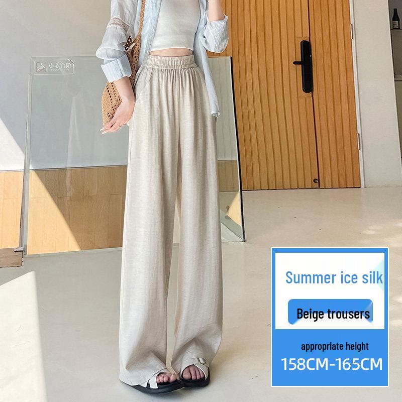 Tencel Linen High Waist Slim Straight Leg Pants - Women s Summer 2026 Herringbone Ice Silk Drape, Loose Fit M