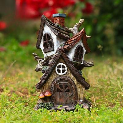 Fairy Tale World Dwarf House Witch Castle Tree House Sculpture Resin Craft Outdoor Garden Patio Lawn Home Decoration Accessories