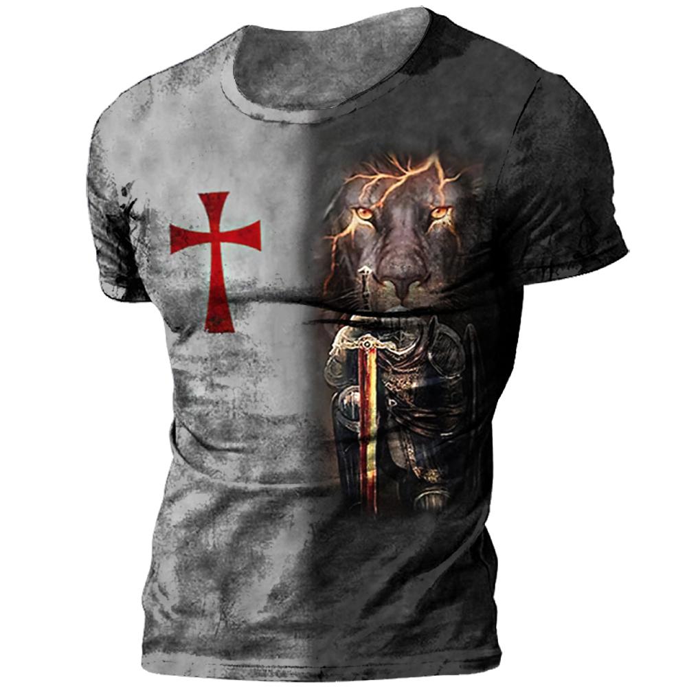 Vintage Knights Templar T Shirt For Men 3d Printed Jesus Christ Crucifix Men's Tshirt Oversized Short Sleeve Tops Tee Shirt Man