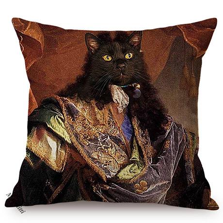 Cat Funky Animal Portrait Europe Renaissance Oil Painting Posters Style Decorative Throw Pillow Cases Linen Sofa Cushion Cover