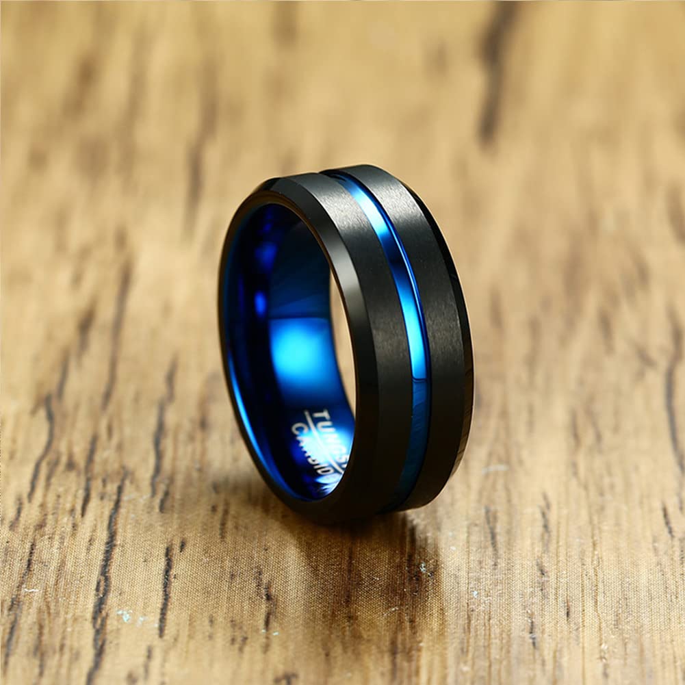 Accessories Tungsten Ring Black Ring Blue Matte Texture Super Hard [Rockyu] Men's