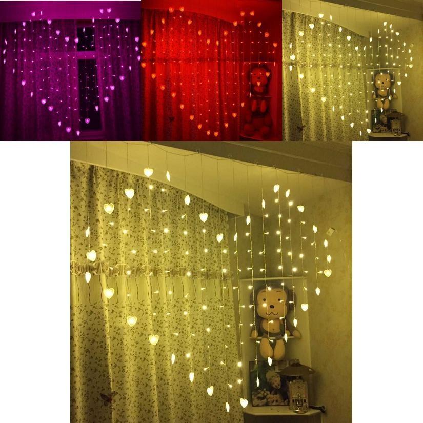 Exquisite 128 Led Heart-shape Fairy String Curtain Light For Party And Garden