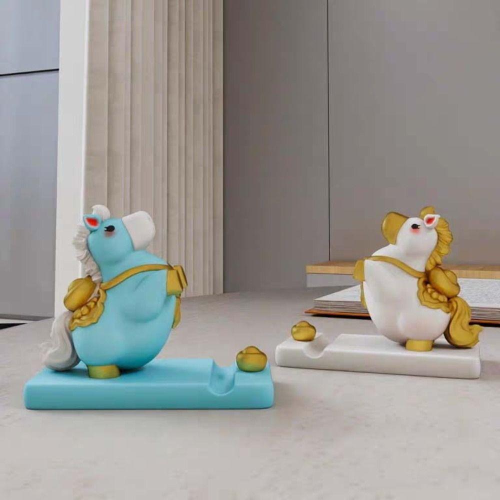 Horse Mascot Zodiac Pony Phone Holder Resin Cell Phone Bracket Desktop Ornaments