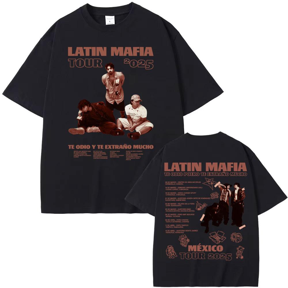Rock Band Latin Mafia Mexico Tour 2025 Graphic T-shirts Men's Clothing Harajuku Hip Hop Punk Oversized T Shirt Unisex Streetwear