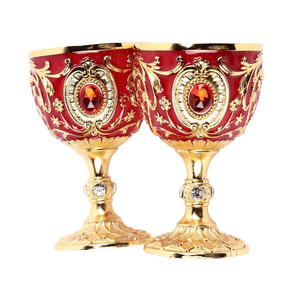 2PCS Embossed Stemmed Glasses Green Metal Wine Cup Goblets & Chalices Wine Glass Party Use красный