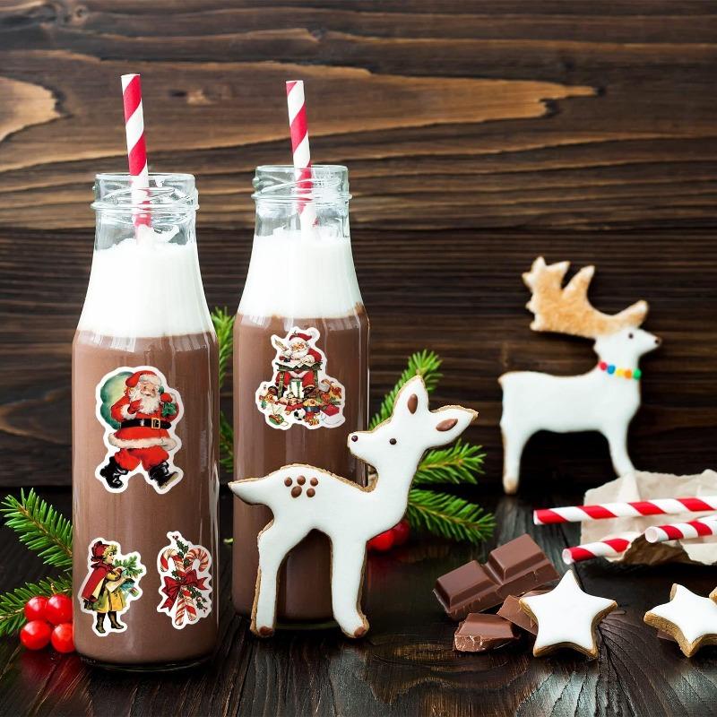 50Pcs Retro Christmas Vinyl Stickers Waterproof Stickers Set Santa Claus Snowman Theme