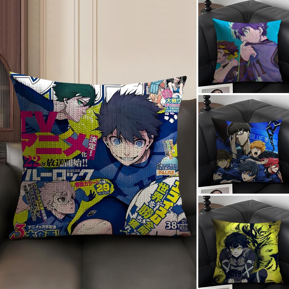 BBlue LockK Anime Cushion Cover Natural Linen Organic Fabric DoubleSided Printing Sofa Home Decor Gift Pillow Case